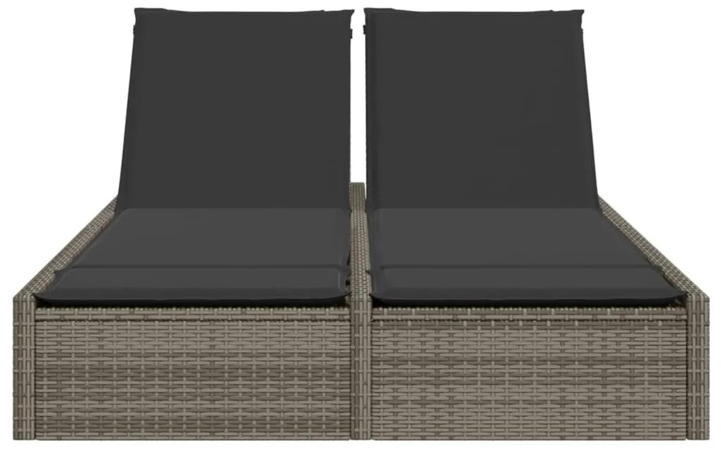 Szürke polyrattan dupla napozóágy párnával
