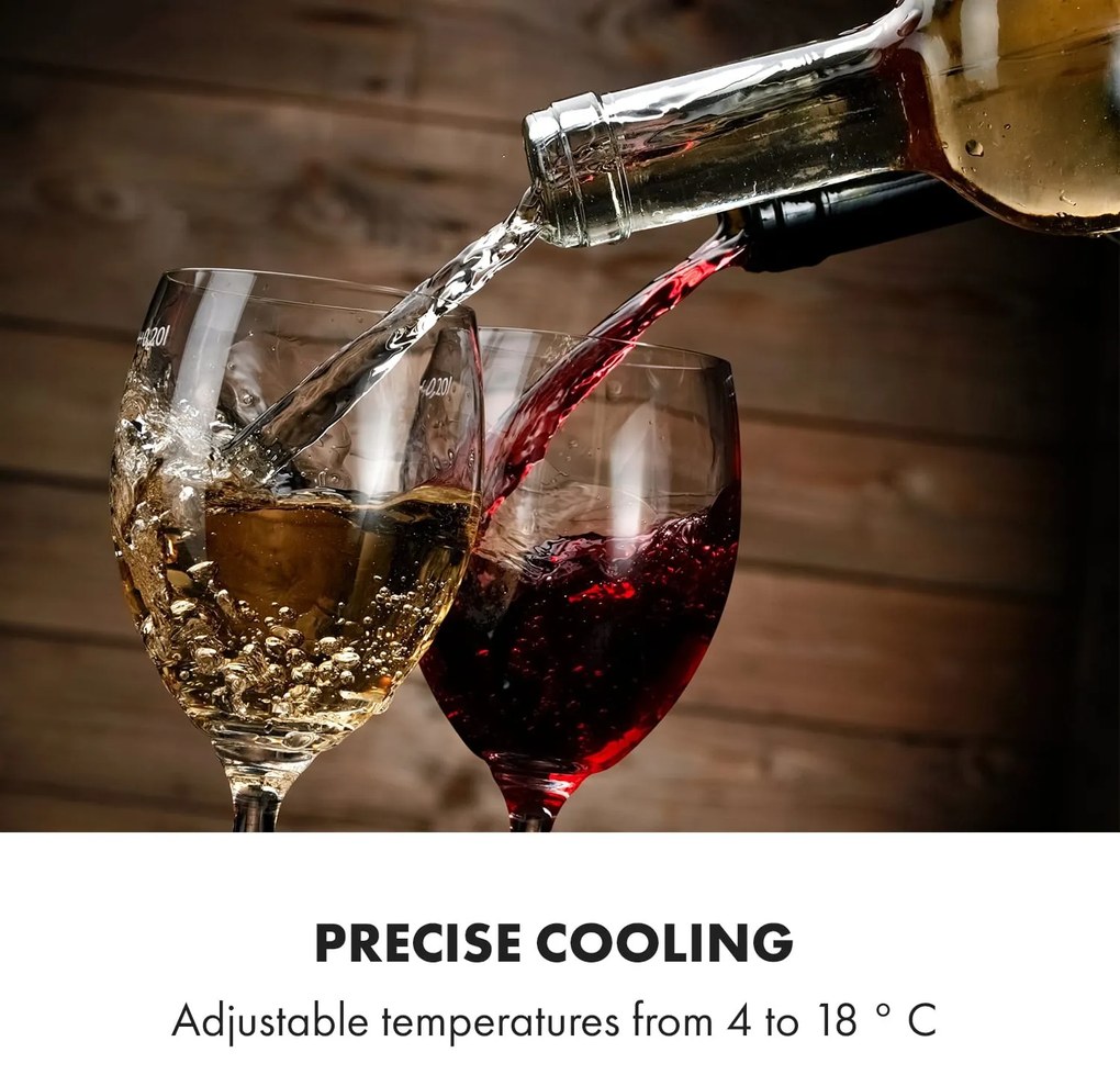 Klarstein Vinamour 48 Uno, borhűtő, 128 liter, 48 palack, 3 polc, 4 - 18 °C, rozsdamentes acél