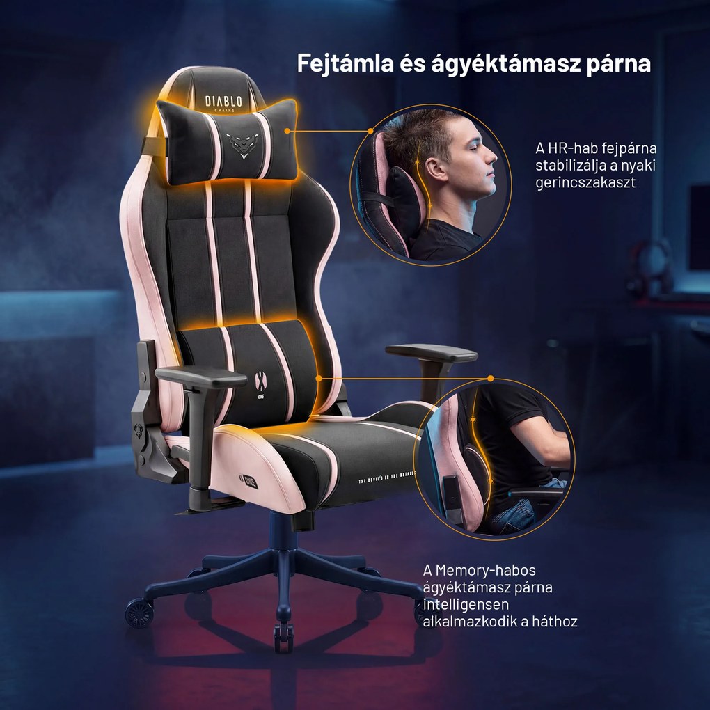 Gamer szék szövet Small Size, fekete-rózsaszín: Diablo X-One 2.0 Akira Pink