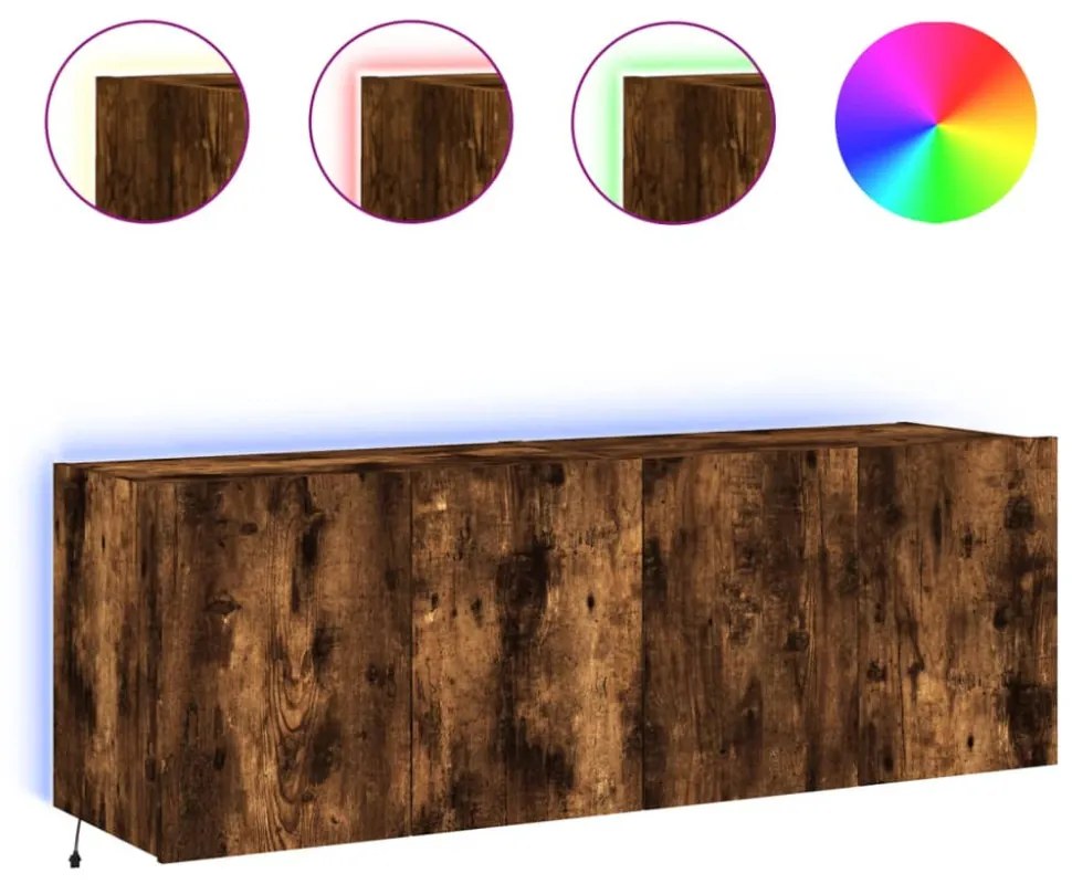2 db füstös tölgy fali TV-szekrény LED-ekkel 60x35x41 cm