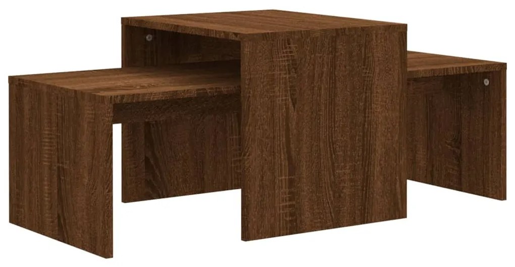 Barna tölgyszínű szerelt fa dohányzóasztalszett 100x48x40 cm