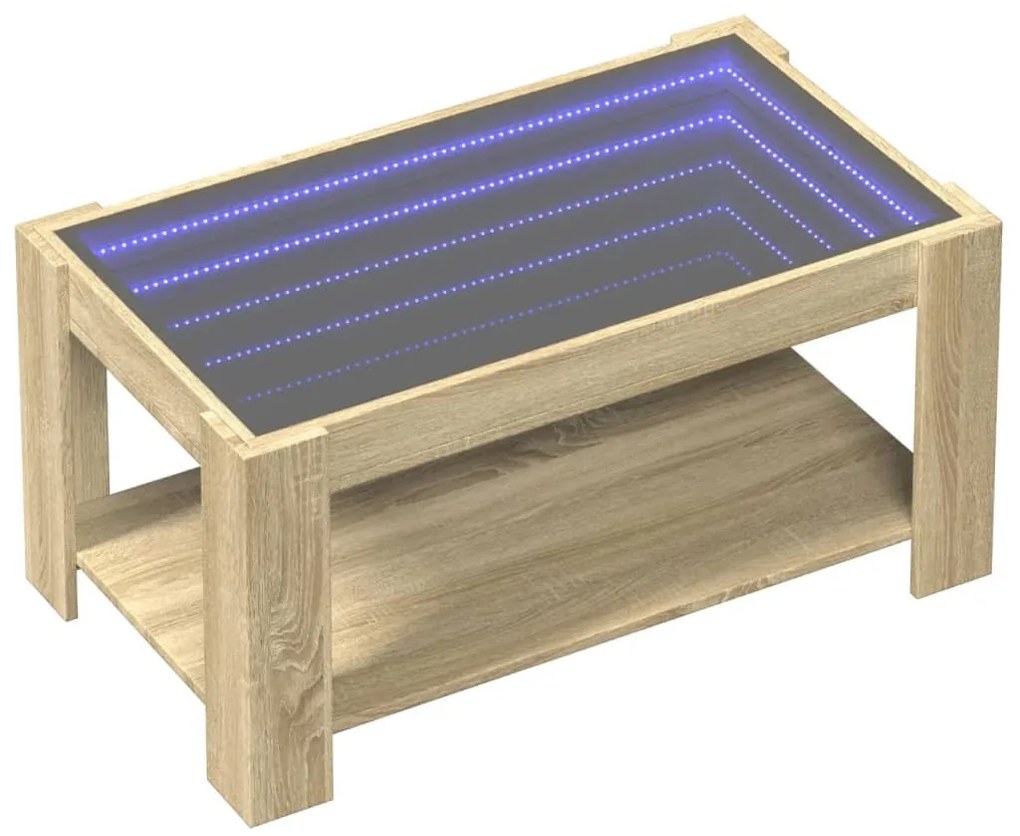 Sonoma tölgy szerelt fa dohányzóasztal LED-del 93 x 53 x 45 cm