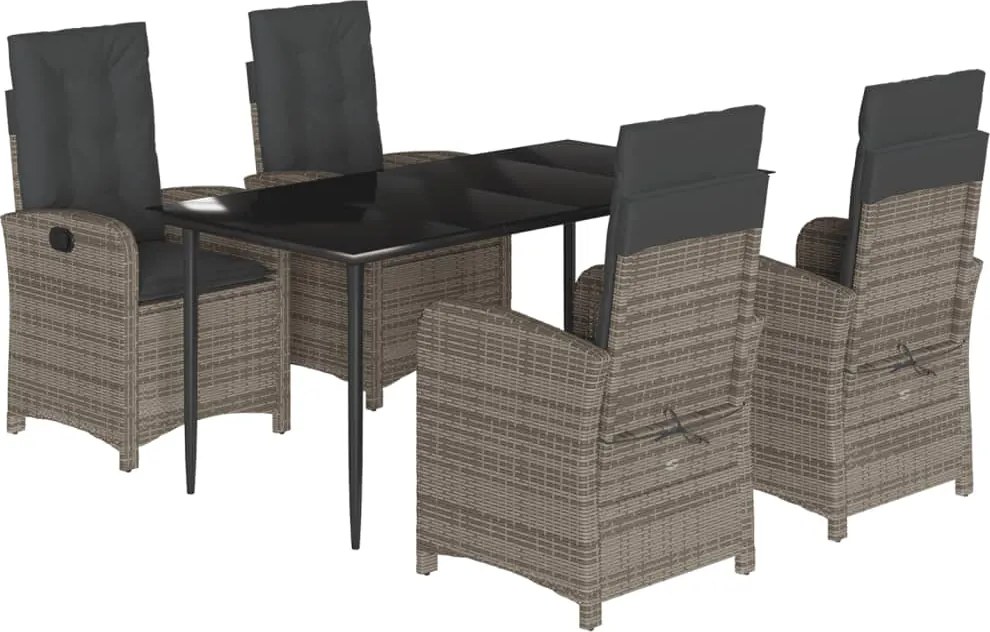 vidaXL 5 részes szürke polyrattan kerti étkezőgarnitúra párnával