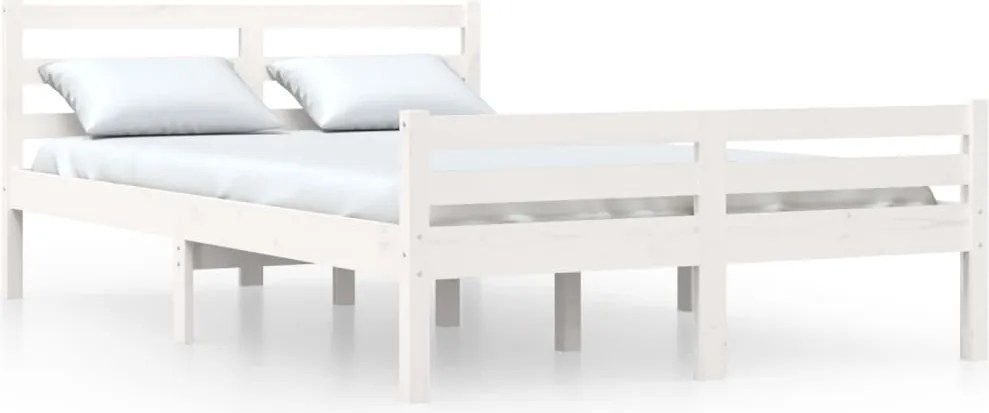 vidaXL Double fehér tömör fa ágykeret 135 x 190 cm