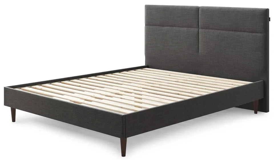 Fekete kárpitozott franciaágy ágyráccsal 180x200 cm Elyna – Bobochic Paris