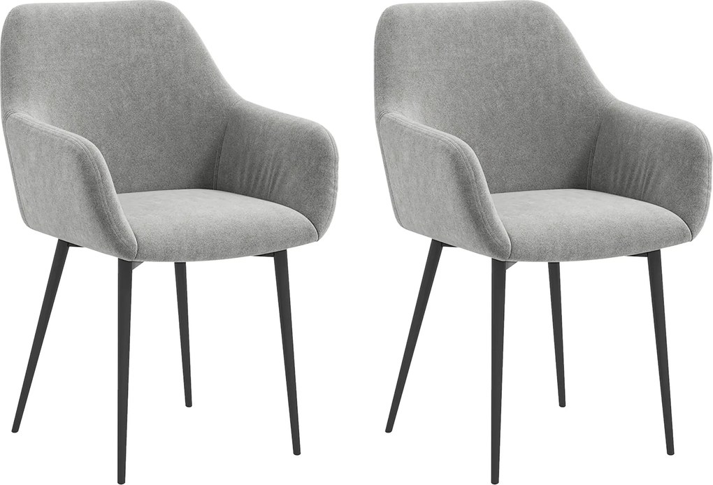 HOMCOM 2 db Kárpitozott Északi Stílusú Étkezőszék, Konyhai Szék Kárpittal, Karfás Fotel Acél Lábakkal, 54x57x80 cm, Sötétszürke | Aosom