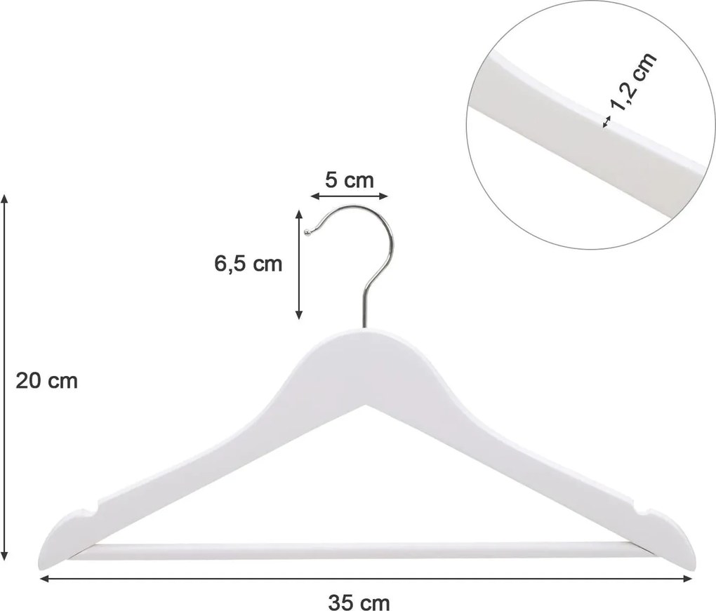 Kis méretű vállfa 35 cm, gyermek ruhaakasztók, 20 db-os csomag, fehér