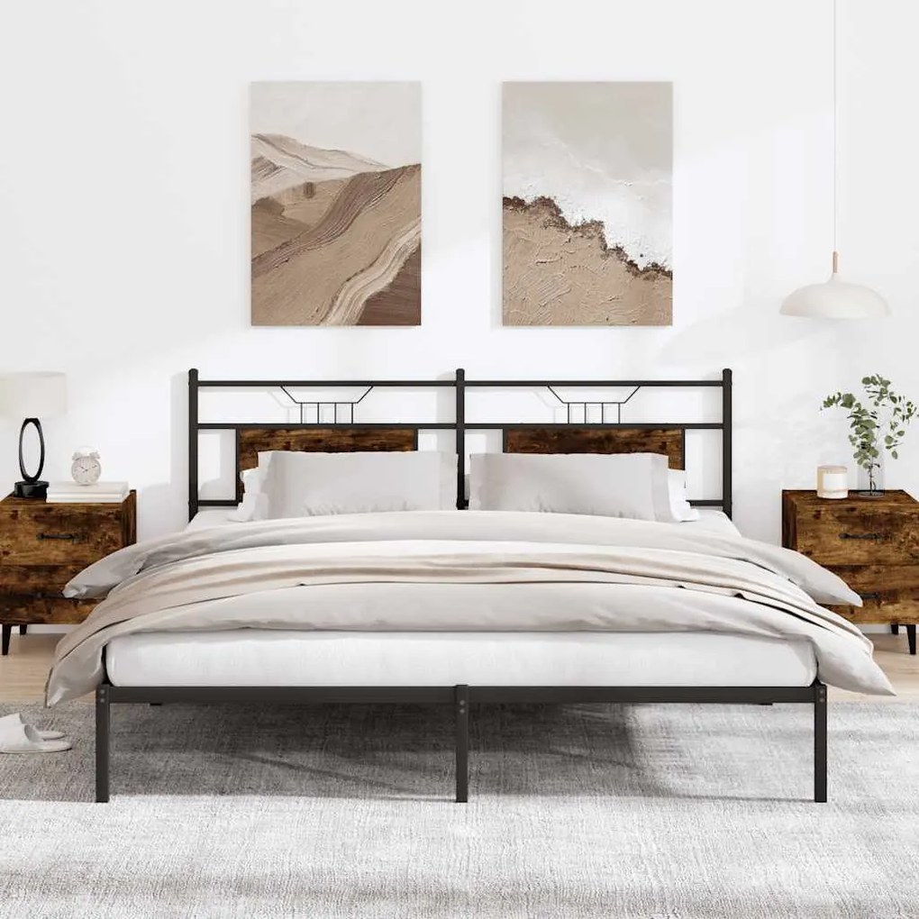 füstös tölgy színű szerelt fa ágykeret matrac nélkül 183x213 cm