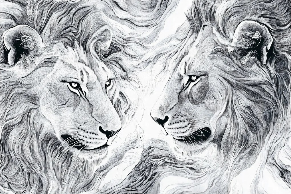 Kép - Rajzolt oroszlánfejek (90x60 cm)