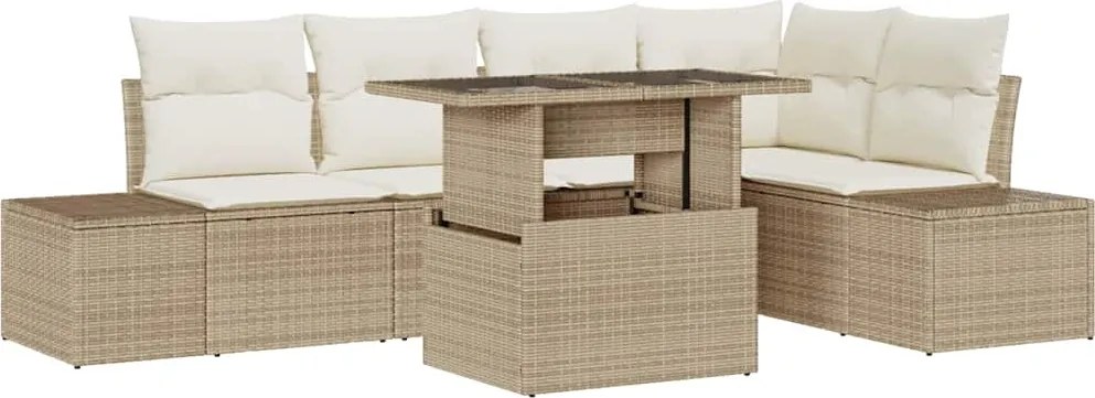vidaXL Kerti Kanapé Szett tárolóval 6 pcs Bézs Poli rattan