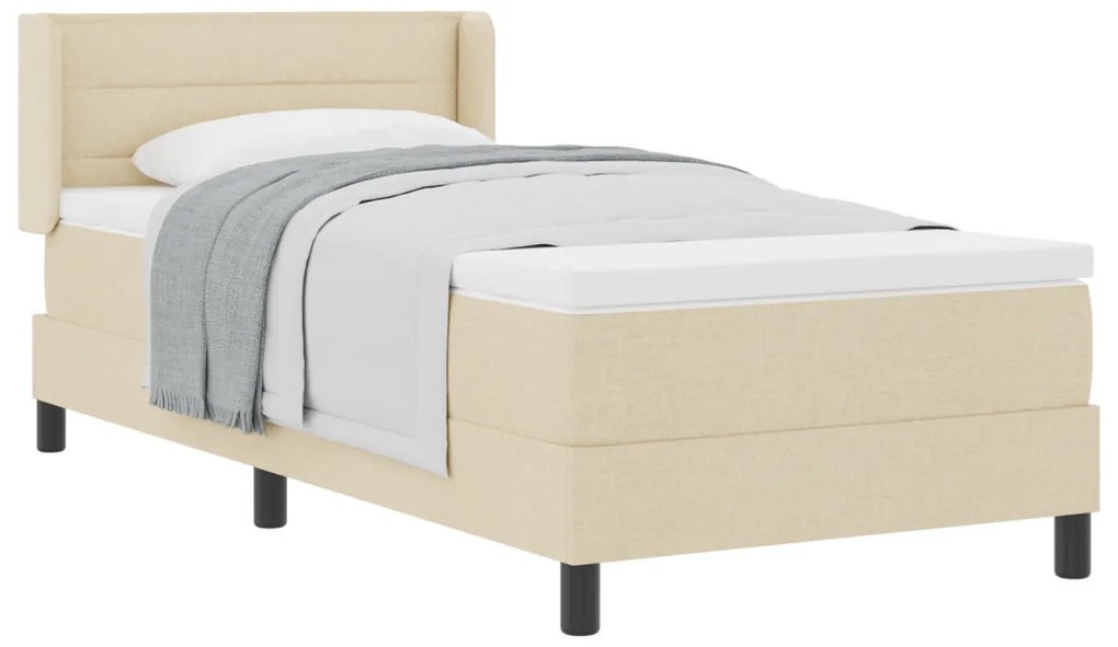Box Spring Ágy Káprázatos Krém Színben, 90x200 cm, Szövet.
