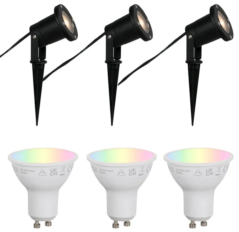 3 darabos intelligens kerti spotlámpa készlet fekete színben, kábellel és dugóval, 200 cm, IP65 - Basic