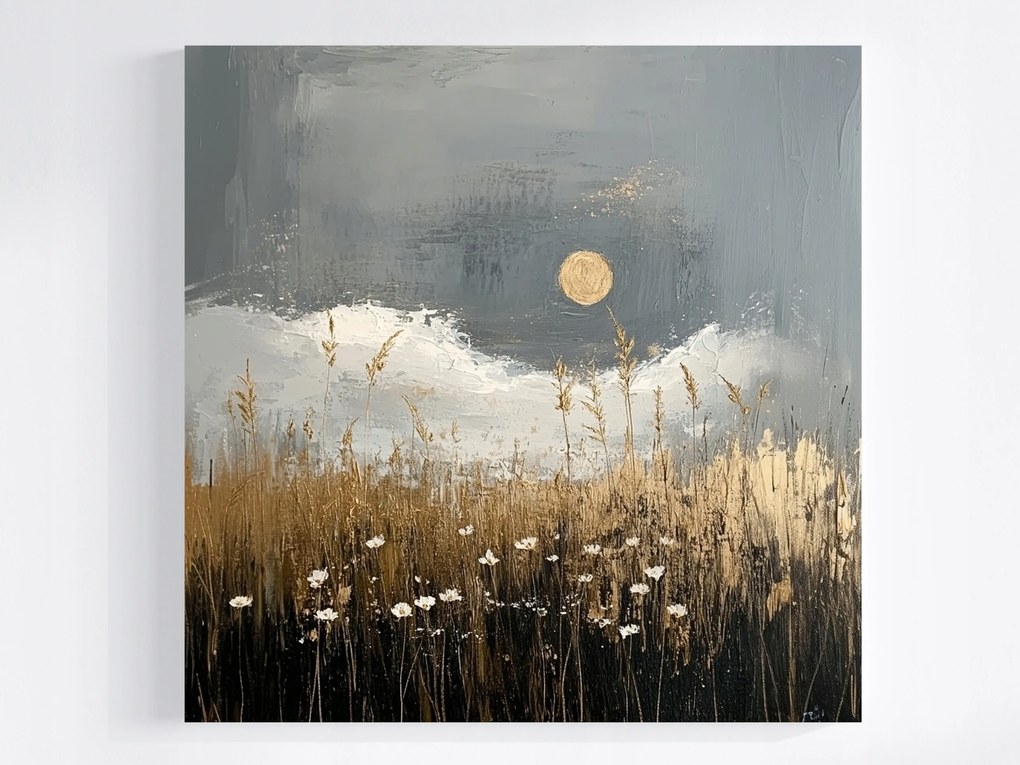 Vászonkép Canvas Absztrakt Tájkép Mező Gabona Éjszaka Hold 80x80