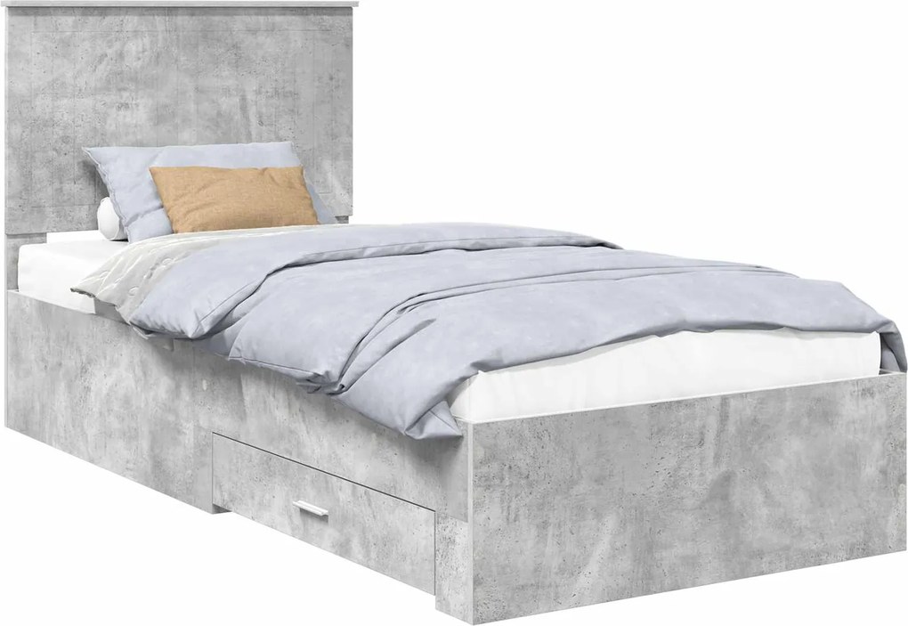 vidaXL Ágykeret fejtámlával fiókkal Beton Szürke 90 x 200 cm Faanyag