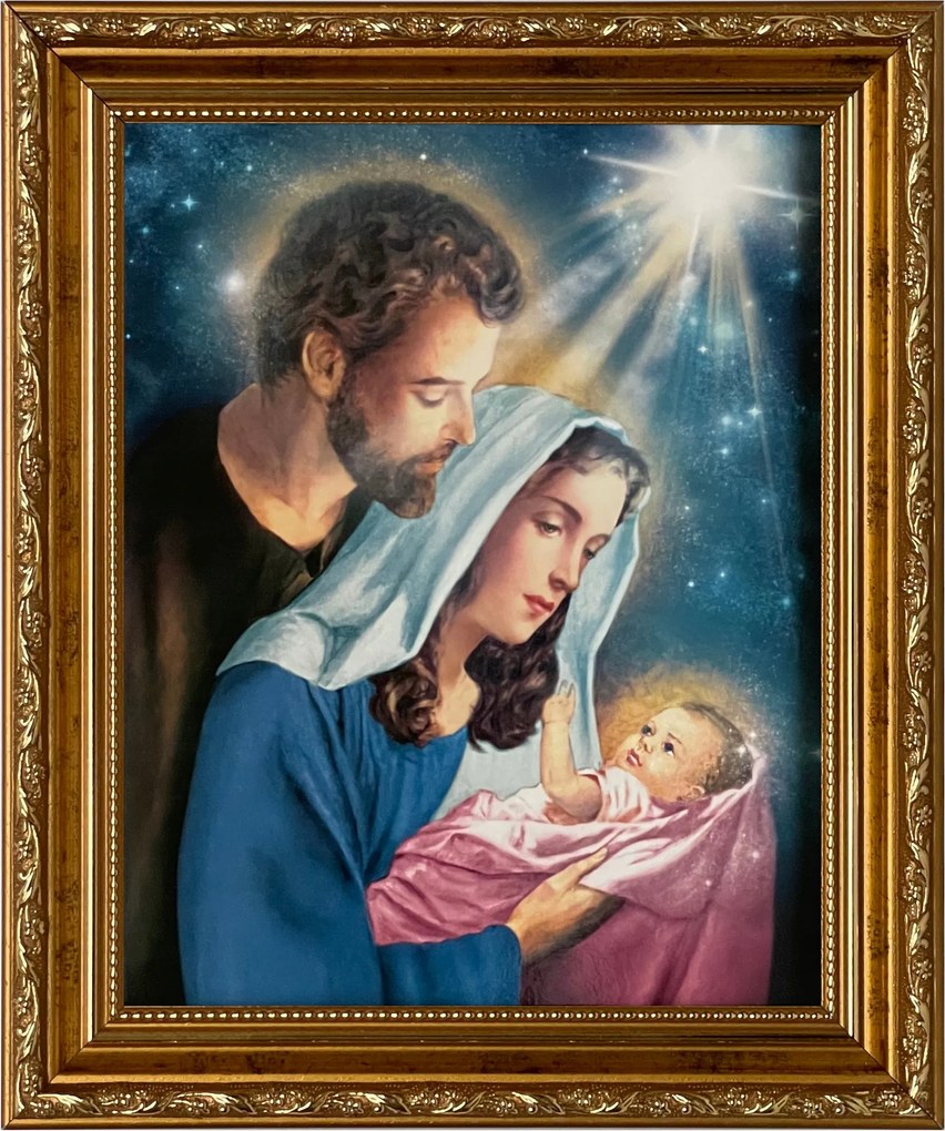 Vászonkép 31x26 Szent Család Jézus Krisztus József Mária Arany Díszített Keret