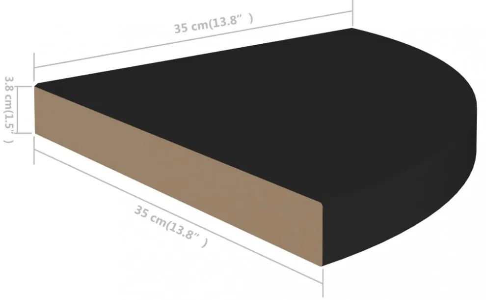 4 db fekete MDF lebegő sarokpolc 35 x 35 x 3,8 cm