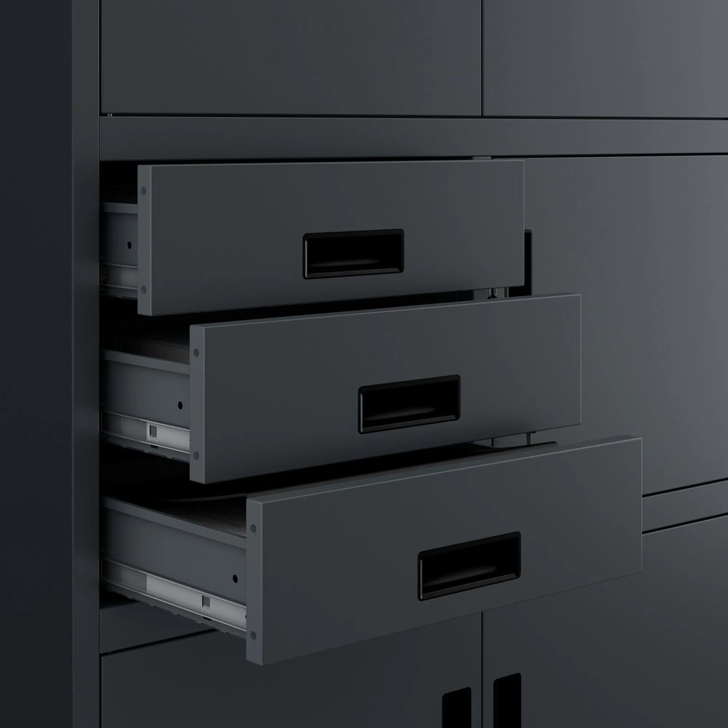 Fém iratszekrény széffel és fiókokkal FILIP II, 900 x 1850 x 400 mm, szürke