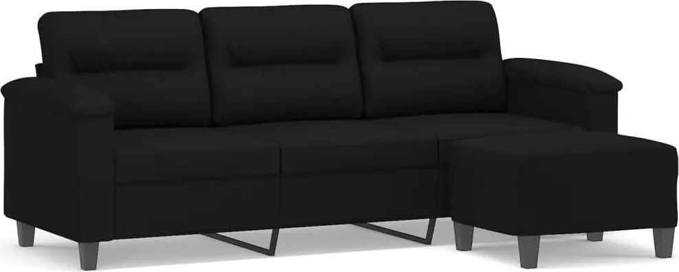 vidaXL 3 személyes fekete szövet kanapé lábtartóval 180 cm