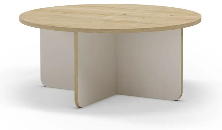 Krémszínű-natúr színű kerek dohányzóasztal tölgyfa dekoros asztallappal ø 80 cm Hillary – Marckeric