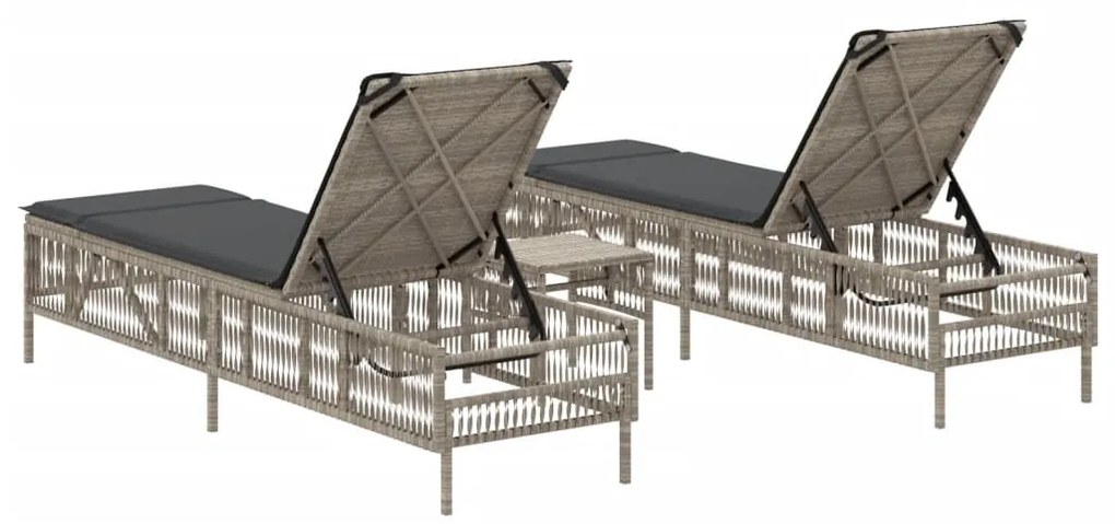 2 db világosszürke polyrattan napozóágy asztallal
