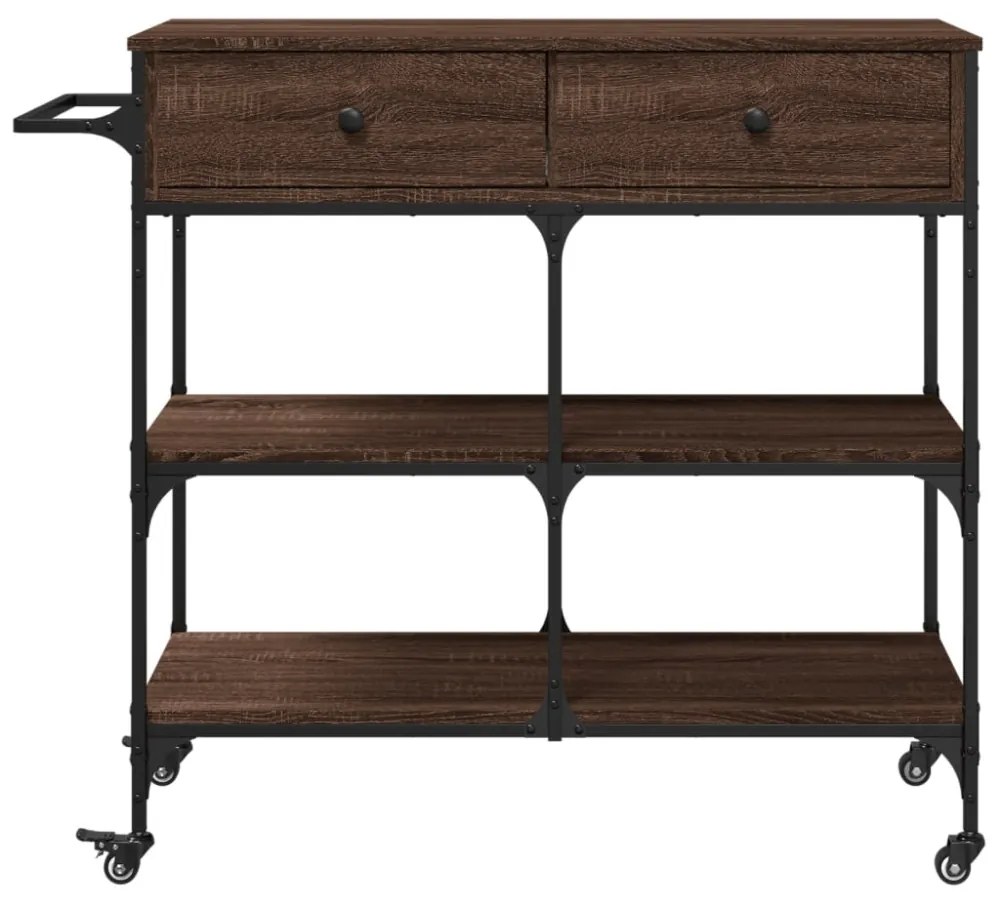 barna tölgyszínű szerelt fa konyhai kocsi 105 x 42 x 95 cm
