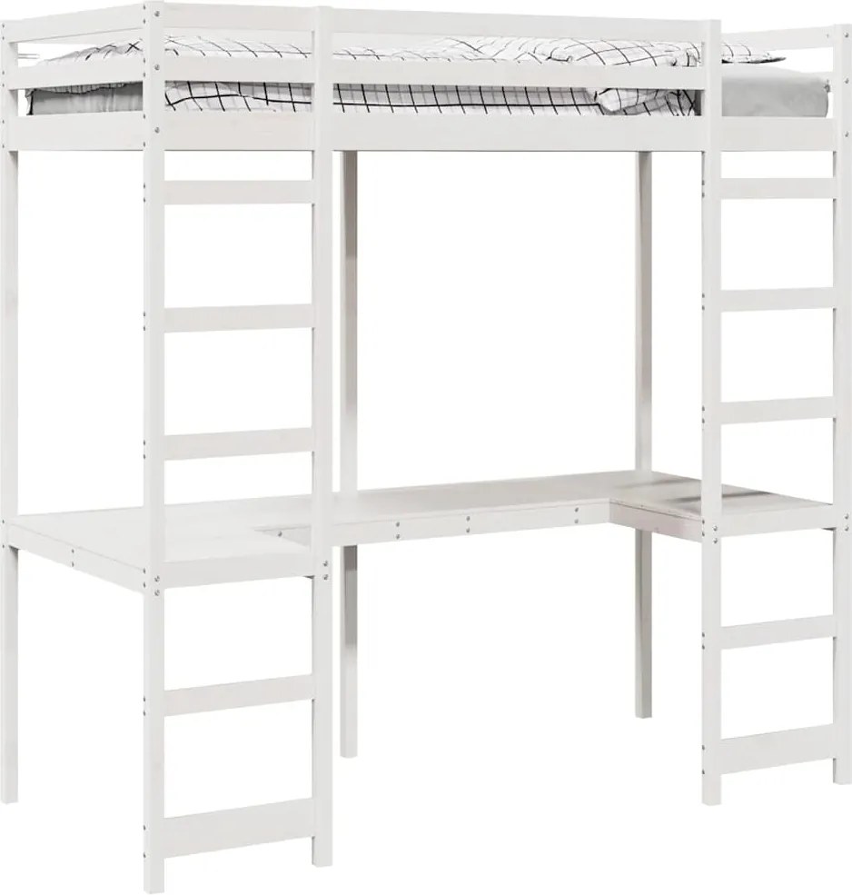 vidaXL Tetőtéri ágykeret Fehér 80 x 200 cm Tömör fenyőfa