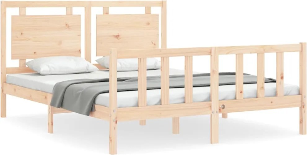 vidaXL tömör fa ágykeret fejtámlával King Size
