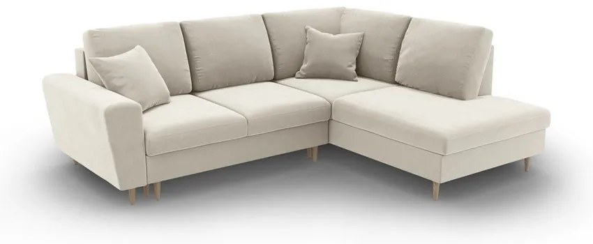 Bézs bársony kinyitható tárolóhelyes sarokkanapé (jobb oldali-L alakú) Kyoto – Cosmopolitan Design