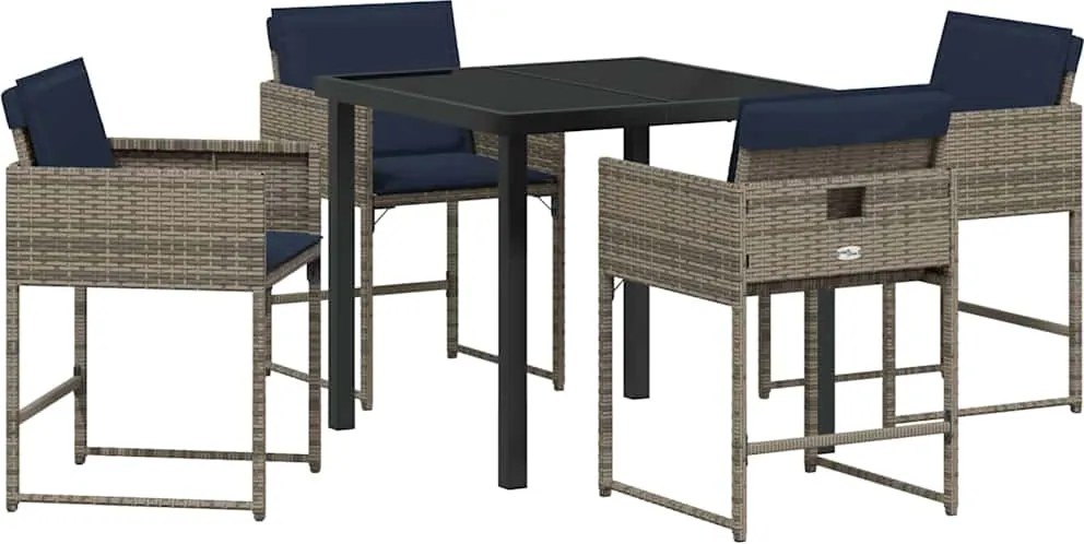 vidaXL Kert étkező szett párnával 5 pcs Szürke polirattan