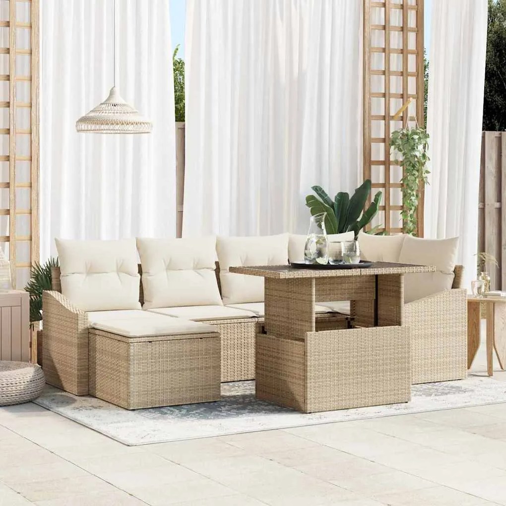 vidaXL Kerti Kanapé Szett párnával tárolóval 7 pcs Beige és krém