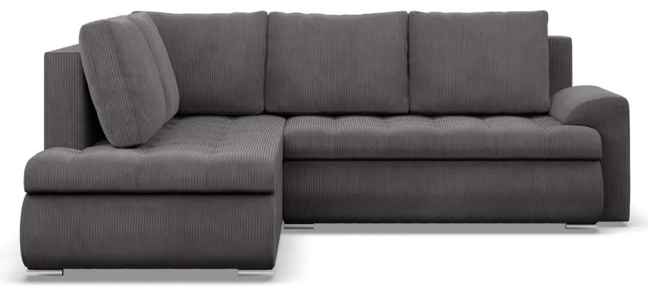 Tokio sarokkanapé, L alakú háttámlával, 2 ágyneműtartóval, kordbársony, baloldali, szürke