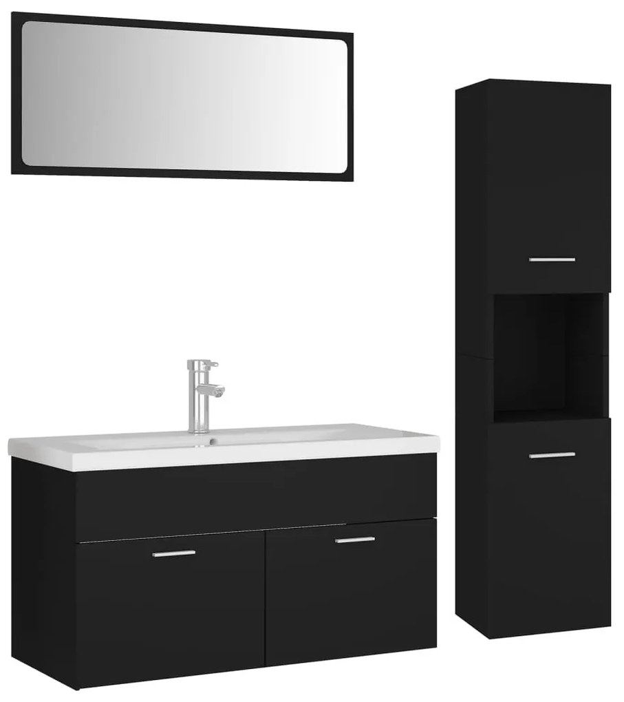 Fekete szerelt fa fürdőszobai bútorszett