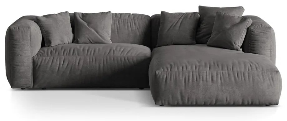 Szürke bársony moduláris sarokkanapé (jobb oldali-heverő résszel) Martina – Micadoni