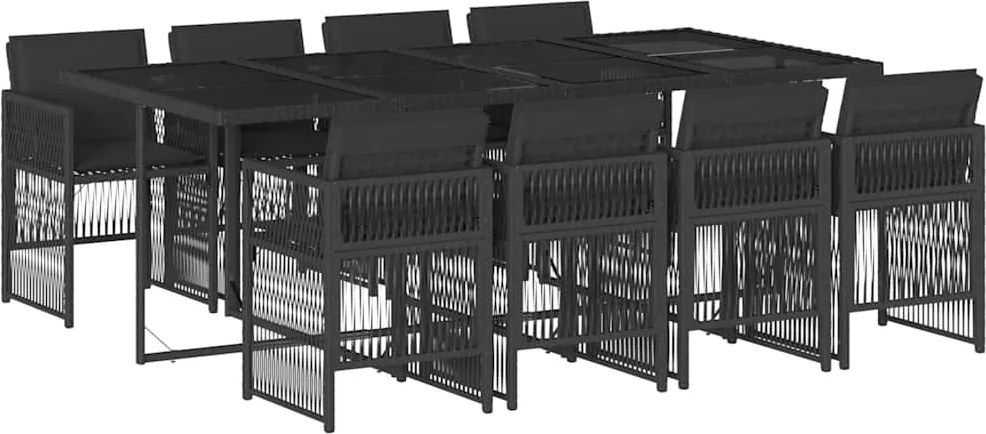 vidaXL 9 részes fekete polyrattan kerti étkezőgarnitúra párnákkal