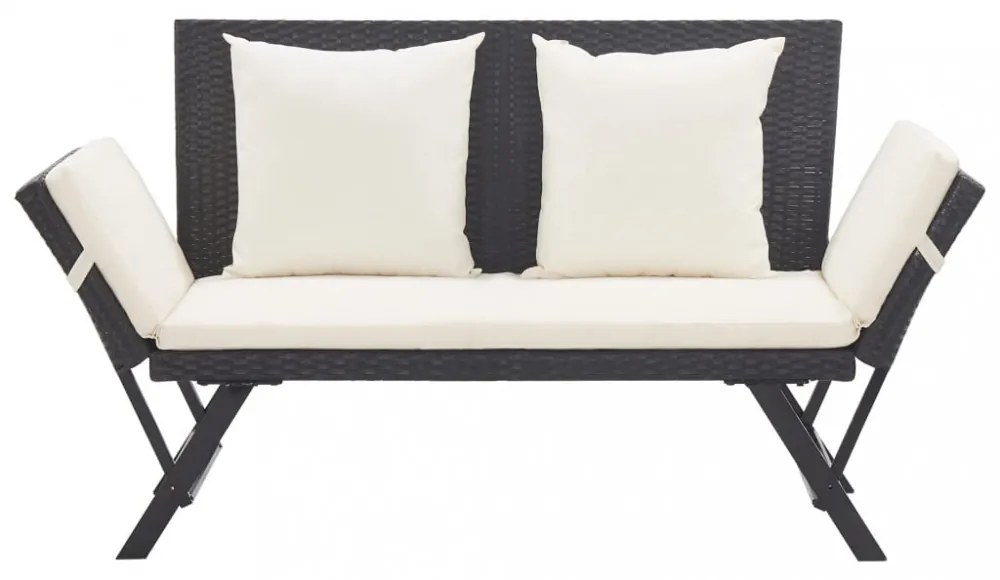 fekete polyrattan kerti pad párnákkal 176 cm
