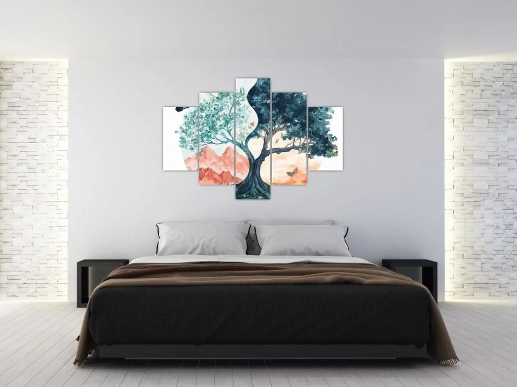 Kép – Akvarellfa tele élettel (150x105 cm)