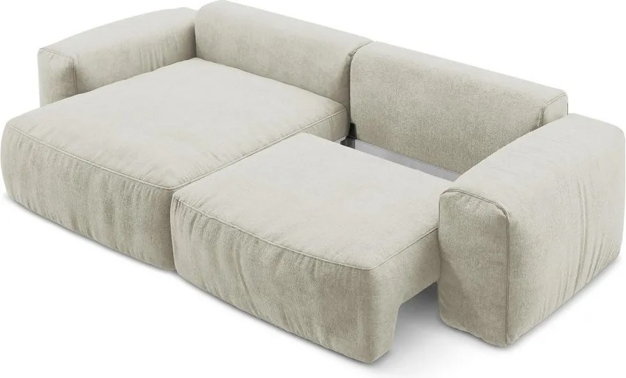 Bézs zsenília kinyitható sarokkanapé (bal oldali-heverő résszel) Kuki – Makamii