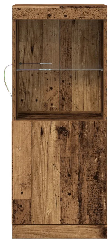 LED világítással ellátott oldalszekrény, öreg fa 41x37x100 cm
