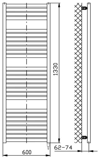 Aqualine - Fürdőszobai elektromos radiátor TONDI-E 600W/230V 133 cm fehér egyenes