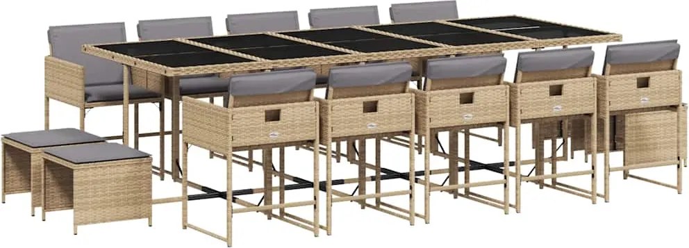 vidaXL 15 részes vegyes bézs polyrattan kerti étkezőgarnitúra párnával