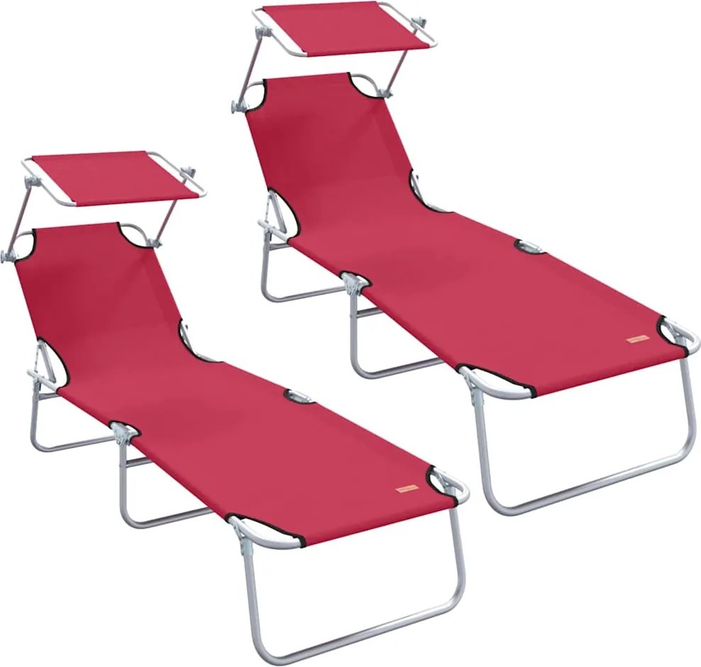 vidaXL Napozó 2 pcs Piros 58 x 188 x 77cm Poliészter