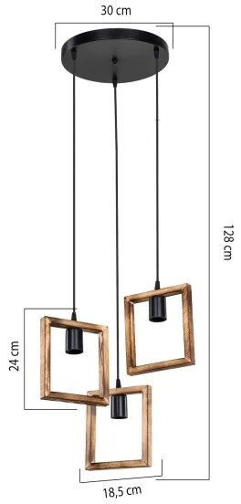 Zuma Line ASZ.1678 - Csillár zsinóron ATRIA 3xE27/20W/230V fenyő/fekete