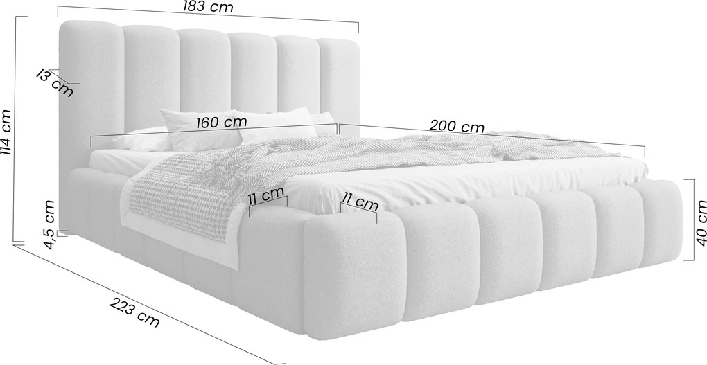 Aura kárpitozott ágy 160x200 ágyneműtartóval - bézs bouclé Quelle 03