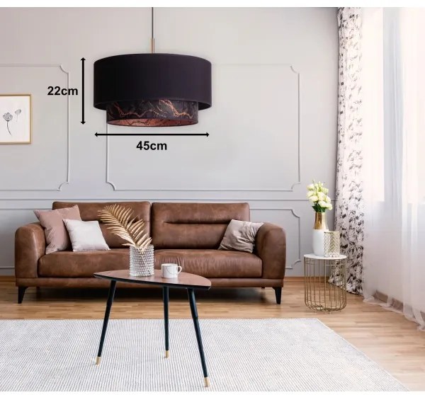 Duolla - Csillár zsinóron NANTES 1xE27/15W/230V á. 45 cm fekete/réz