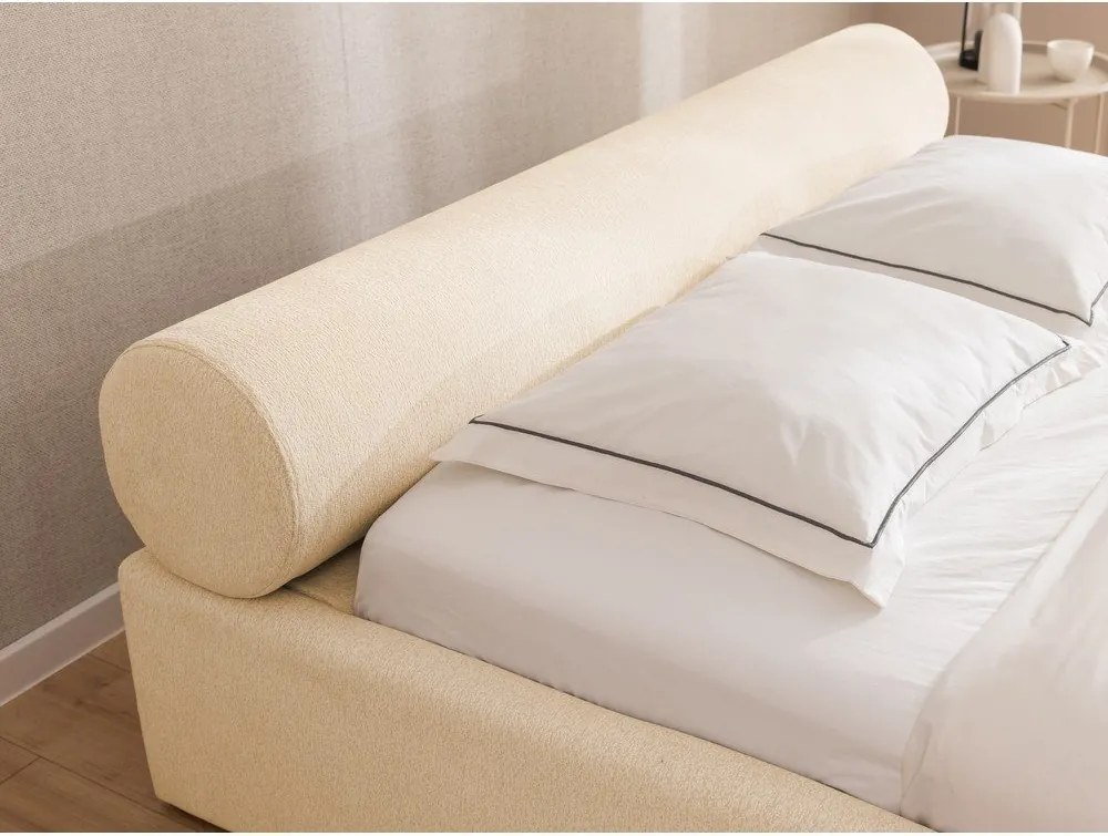 Krémszínű kárpitozott ágyneműtartós franciaágy ágyráccsal 140x200 cm Cille – Ropez