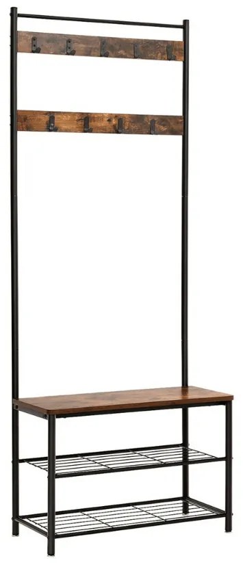 Fém előszobafal TAYLOR 72x175 cm, fekete/rusztikus barna