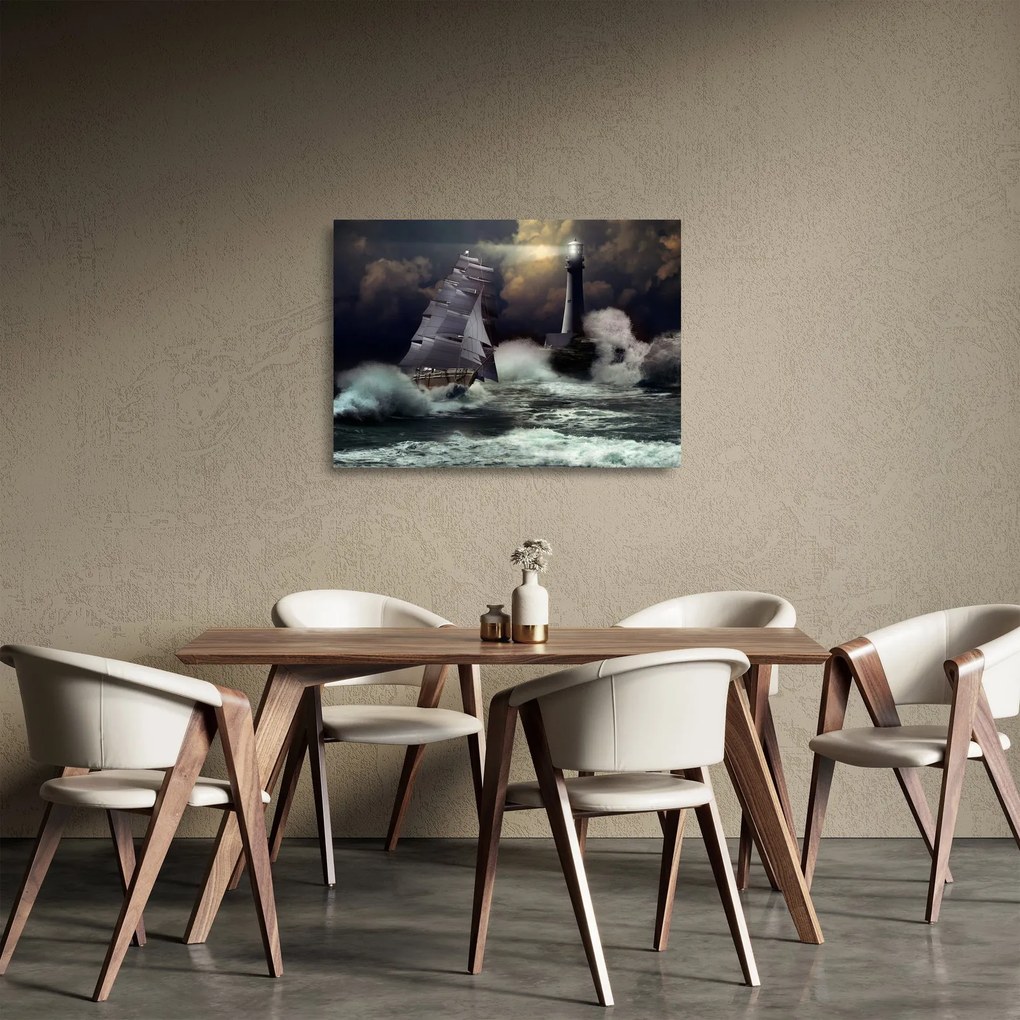 Kép - Viharos hullámokon áthajózó hajó (üvegen) (70x50 cm)
