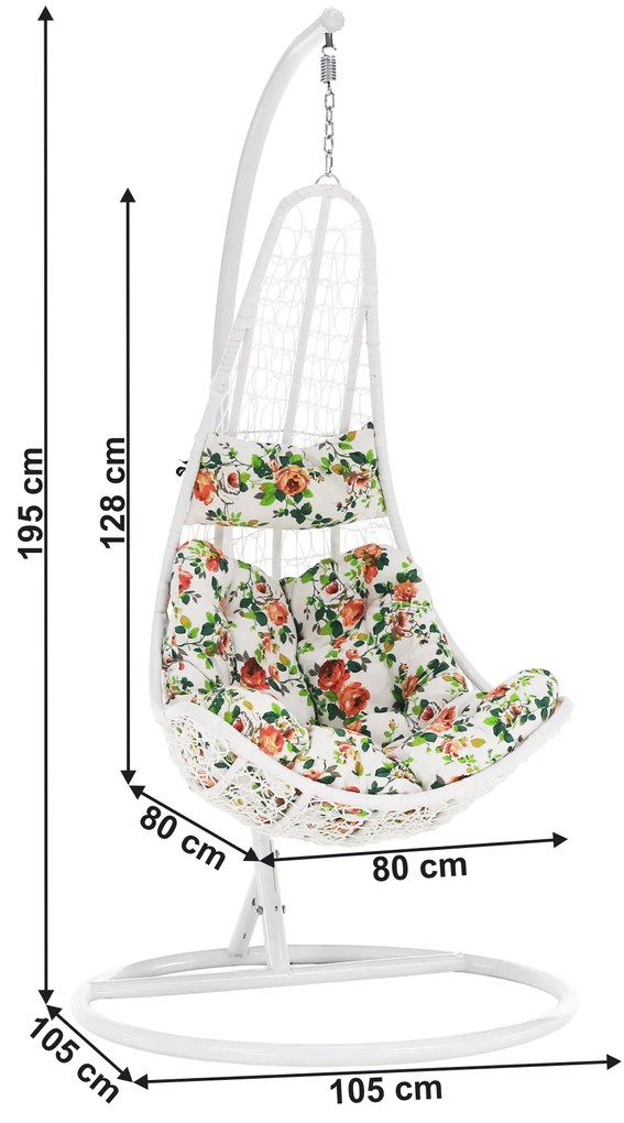 Függő fotel, fehér / mintás virágok, KALEA 2 NEW