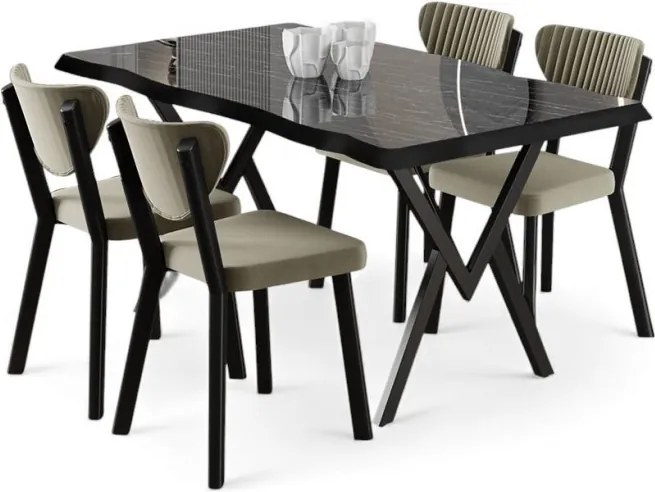 Akort étkezőgarnitúra, fekete márvány-krém, 130 cm