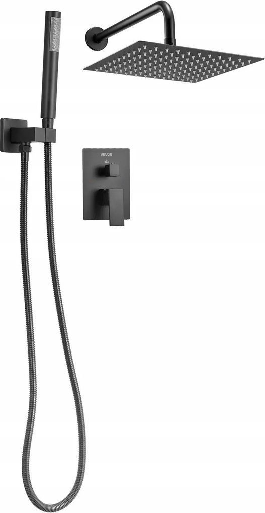 Esőzuhany szett 25 cm szögletes, fali csapteleppel, fekete